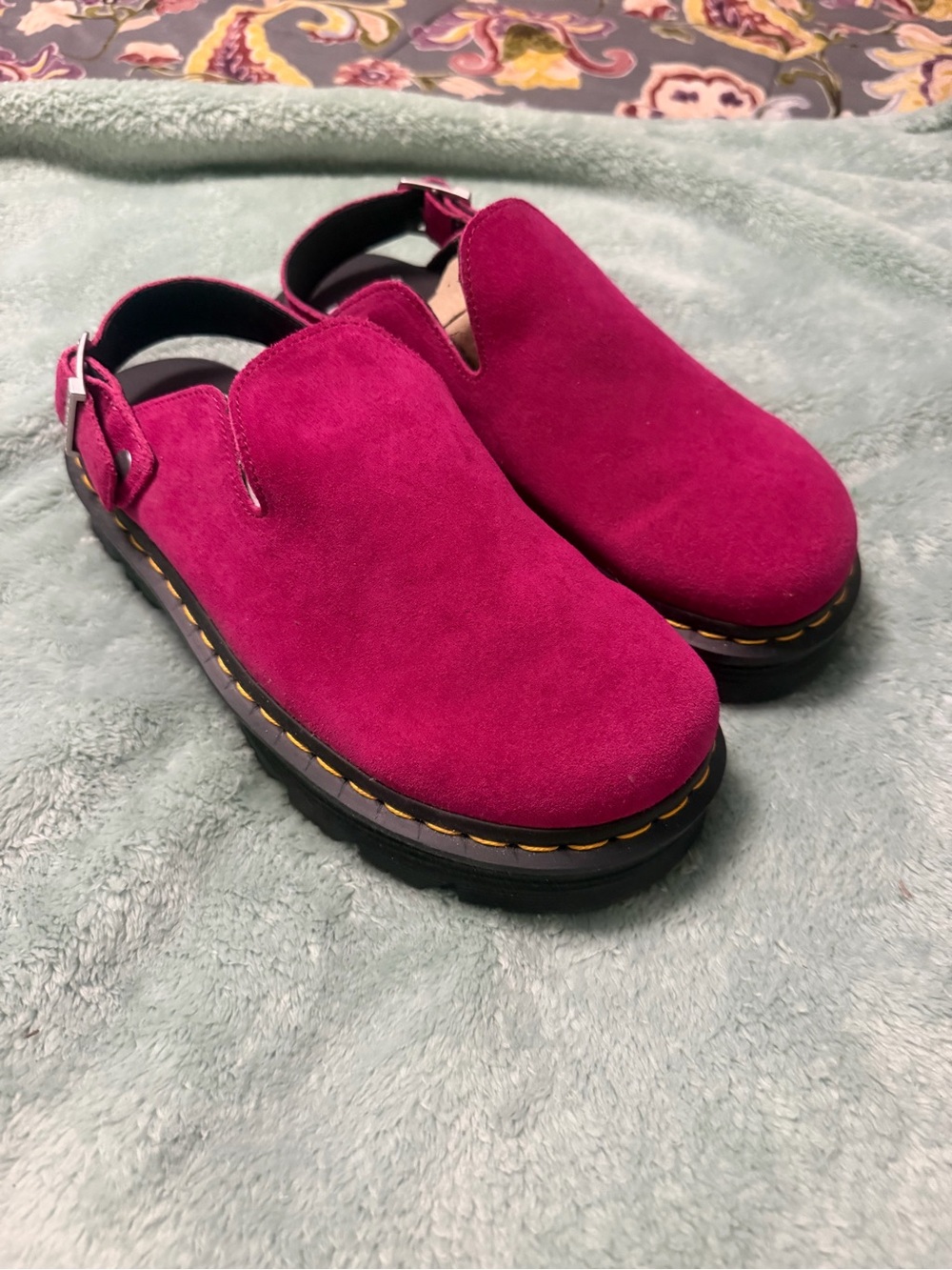 Dr. Martens Fuchsia Suede Slingback Clogs